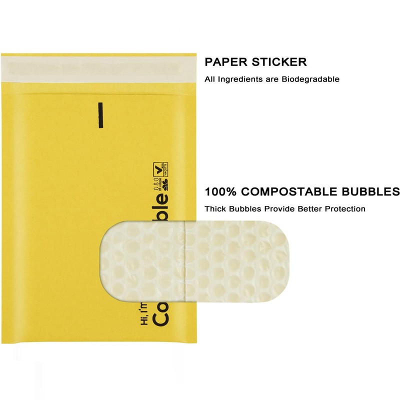 6x10 100% Biodegradable Bubble Mailers,25 Count #0 Compostable Padded Packaging