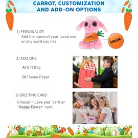 DolliBu Happy Easter Sparkling Eyes Pink Poodle Dog with Carrot - Cute Stuffed Animals with Carrot Plush Toy, Spring Easter Plush Animal - 6 Inches