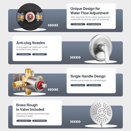 Shower Faucet with Valve, Brushed Nickel Bathroom Tub Shower Faucet Kit, Single Handle Rain Shower Head with Tub Spout, Solid Brass Shower Tub Faucet Set Complete, Bathtub Faucet with Shower