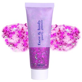 GL-Turelifes Purple Body Glitter Gel, Mardi Gras Face Glitter Make-up, Sparkling Chunky Hair Glitter, Singer Concerts Festival Rave Accessories, Mermaid Glitter Face Paint (#04 Purple)