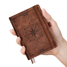 AHGXG Pocket Blank Small Notebook - 256 Numbered Pages B6 Mini Journal for Women, 80gsm Paper, Vintage Soft Leather Hardcover, for Men Work Office School, 4.1'' X 5.7''- Brown