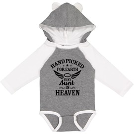 inktastic Handpicked for Earth By My Aunt in Heaven with Angel Wings Long Sleeve Creeper Newborn Granite & White W Ears 3726b