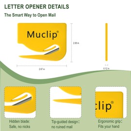 MUCLIP 12 Pack Safety Letter Opener - Hidden Stainless Steel Blade,ABS Ergonomic Envelope Slitter Letter Opener for Mail,Envelope,Packages,Wrapping Paper,Office & Home