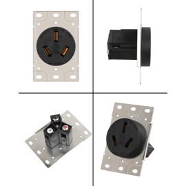 RIIEYOCA NEMA 10-50R Flush Mount Power Outlet,3 Pole 3 Wire Receptacle,Heavy-Duty 50 Amp 125V/250V Straight Blade Dryer Outlet for Plasma Cutter, Welders,Non-Grounding,1Pack