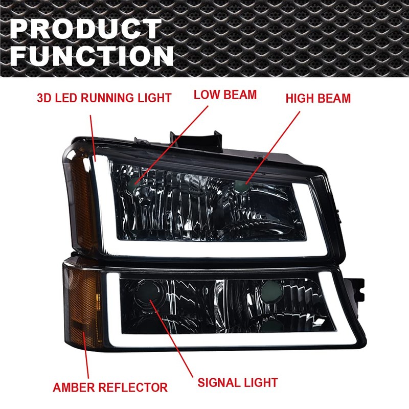 G-PLUS Headlights Assembly Fit Chevy Avalanche/Silverado 1500 2500HD 3500 2003-2006/Fit