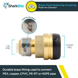 SharkBite 1-1/2 Inch x 1 Inch Reducing Coupling, Push to Connect Brass Plumbing Fitting, PEX Pipe, Copper, CPVC, PE-RT, HDPE, UXL014128