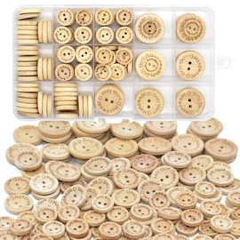 150 Pcs Wooden Handmade Buttons Sewing Round 2 Holes Buttons for Sewing Clothing Accessories, DIY Crafting Projects Decorations (15mm/20mm/25mm)