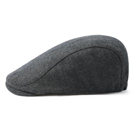 FEINION Men Wool Blend Flat Cap Tweed Newsboy Ivy Hat (Herringbone Grey)