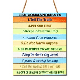 The Ten Commandments Kid Bible Wooden Hanging Decor,Christian Child Inspirational Wall Art,Religious Wall Decor Gifts For Kids,Christian Wall Art for Nursery Classroom Bedroom