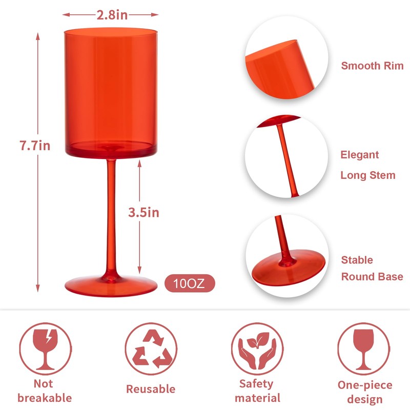 JLYLOL 12 Pcs Red Plastic Champagne Flutes 10 OZ Large