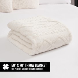 Lucky Brand Embossed Cable Rabbit Faux Fur Throw Blanket - Ivory - 50"X70" - Plush & Soft