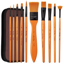 nuoshen Acrylic Paint Brush Set - 10 Brushes in Wallet ，Ideal Paint Brush Set Perfect for Beginners, Professionals and Artists