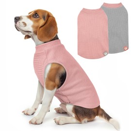 KYEESE 2Pack Dog Shirts Waffle Stretchy Dog T-Shirts Lightweight Tank Top Sleeveless Vest Breathable, XX-Large, Pink+Grey