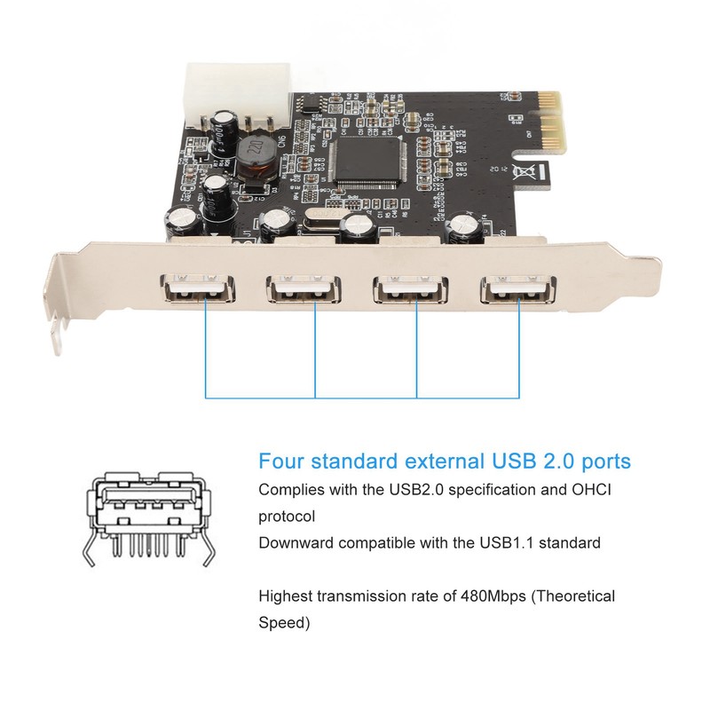 PCIe to USB2.0 Expansion Card 4 Ports 4 Pin Power