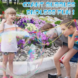 Lenwen 4 Sets Giant Bubble Wands Kit Big Bubble Maker Set Large Bubble Wand Toys with Bubble Refill and Tray Summer Toys for School Fun Outdoor Activities Boys Girls Adults Birthday Party Supplies