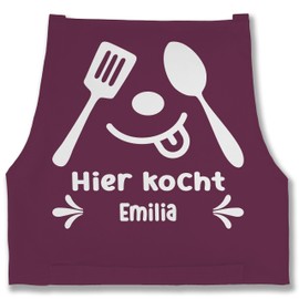 Geschenk mit Namen personalisiert by Shirtracer - Apron - Cooking Apron - Hier kocht mit Namen I Gift Kitchen Accessories Funny, 9 Aubergine