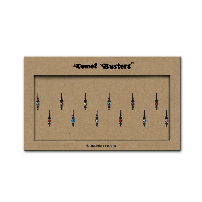 Comet Busters Beautiful Black Bindi With Multicolor Stones