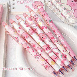 Rexinc Loopy 6PCs 0.5mm Blue Erasable Gel Pens, Cute Cartoon Back to School Supplies,kawaii mechanical pencils for Office Kids Students Girls Boys Party Favors Gifts