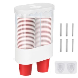 Belle Vous Wall-Mounted Double Tube Cup Dispenser - Pull Type Water Cooler Cup Holder for Disposable Plastic Cups - Office, Home, Gym & Bathroom Use