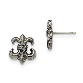 Stainless Steel Polished Fleur de Lis Post Earrings