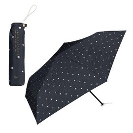 (2024) Wpc. 801-17935-102 Parasol Folding Umbrella, Light Filtering Lightweight, Star Mini Black (100% Light Blocking, 99.9% UV Protection, UPF50+) Ribs, 19.7 inches (50 cm), Women's, Lightweight,