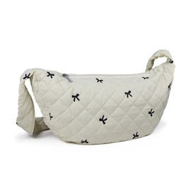 AfitLulu Quilted Shoulder Bag Puffy Tote Bag for Women with Zipper, Women Crossbody Bag Hobo Bag Satchel Handbag Butterfly Embroidered Cloud Bag Lightweight for Shopping Work (White)