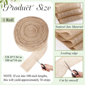 Jecery 3.9 Inch x 328 ft Burlap Chair Bows Sashes Natural Burlap Ribbon for Wedding Rustic Jute Fabric Roll for DIY Craft Gift Wrapping Supplies Thanksgiving Xmas Wreath Outdoor Decor Winter Tree Warm