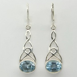 Amber America Genuine, Natural BLUE TOPAZ Celtic Earrings 925 STERLING SILVER Leverback #3e