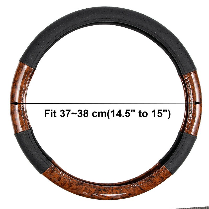 Xukey 38cm /15'' Car Steering Wheel Cover Wood Grain Black