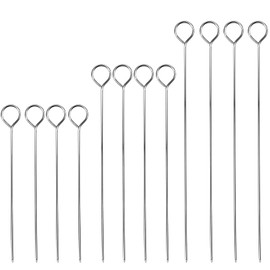 Karjiaja 12 PCS Barbecue Skewers Stainless Steel Kebab Skewers Reusable Metal Skewer Sticks Barbecue Shish Kebab Sticks Long BBQ Grilling Skewers For Oven Grill Kabob Rotisserie Meat Vegetables
