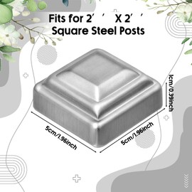 Shimeyao 12 Pcs 2" x 2'' Sliver Pressed Steel Post Caps for Square Steel Posts Fence Caps Topper Pressure Fit Cover for Mailbox Metal Wood Plastic Iron Deck Railing
