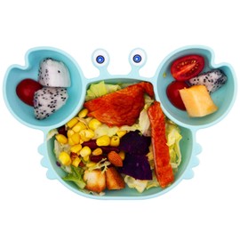 Qshare Toddler Plate, Portable Baby Plates for Toddlers and Kids, BPA-Free Strong Suction Plates for Toddlers, Dishwasher & Microwave Safe Silicone Placemat 9x6x1.4 inch (Elephant-Sky Blue)