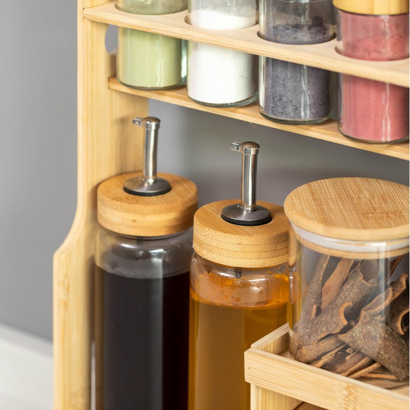 Basicwise 3-Tier Bamboo Spice Rack with 6 Spice Shaker Bottles,