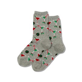 Hot Sox Women's Holiday Fun Novelty Crew Socks, Christmas Cocktails (Grey Heather), Shoe Size: 4-10