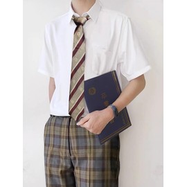 QOOLY Men's Student Uniform, Student Shirt, School Pants, Checked For School Entrance Ceremonies, Graduation Ceremonies, Events, High School Uniforms, Brown, L
