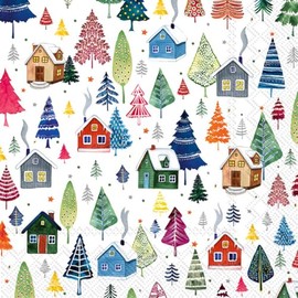 Winter Lunch Napkins - 40 Count - Winter Village Design - Festive Napkins for Seasonal Celebrations