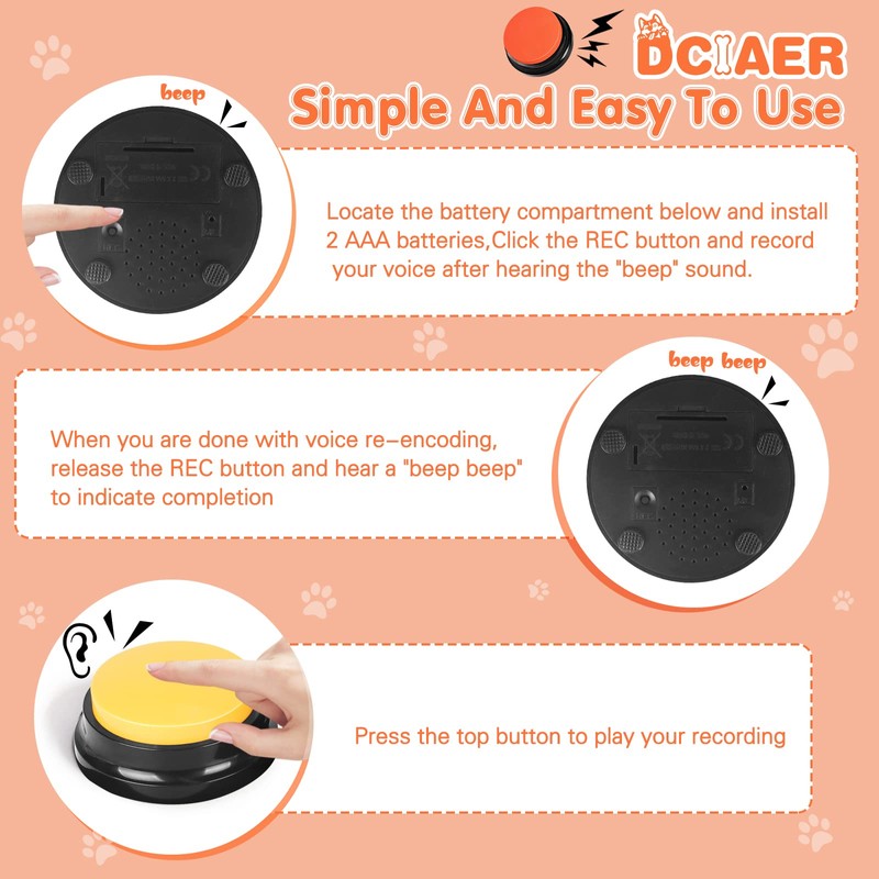 DCIAER Dog Buttons for Communication,Talking Buttons for Dogs,4 Recordable Sound