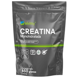 Wellthy Creatina Monohidrata 650g. 100% Pura, Pre Entreno Sin Sabor y Sin Azúcar, 5g de Creatina por porción, 130 días de Consumo, Scoop Incluído, Bottle Free.