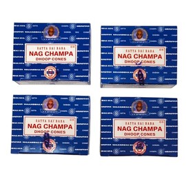Nag Champa Dhoop Cones, 4 Packs of 12 Cones Each, Incense for Meditation, Yoga, Relaxation, and Aromatherapy