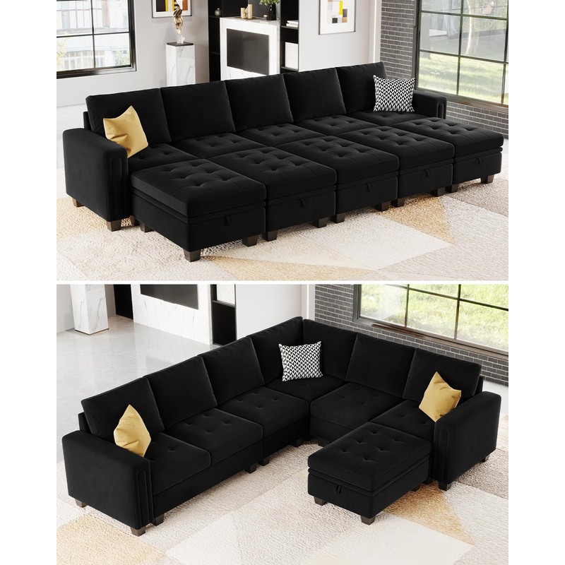 Belffin Velvet Ottoman Module with Storage for Modular Sofa Sectional