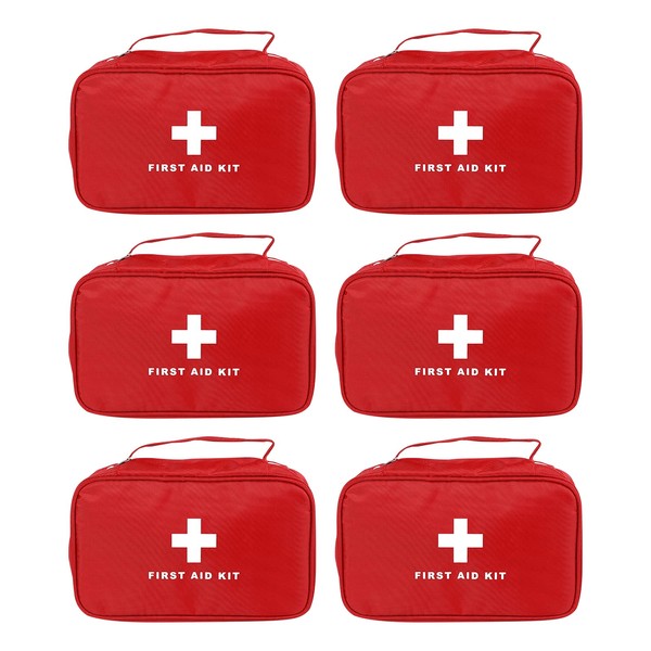 AOUTACC 6pcs First Aid Bag Empty, Waterproof Durable First Aid Kit Bag Empty with Zippered,First Responder Storage Medicine Emergency Bag for Home Office Kitchen Outdoor Travel Camping Activities-Red