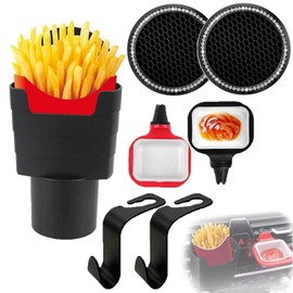 Car Dipping Sauce Holder, 2Pcs Dip Clip In-Car Sauce Cup Holder and 1Pcs Car Fries Cup Holder with 2Pcs Cup Mats and 2Pcs Car Headrest Hooks Car Automotive Interior Accessories for Sauce Lovers