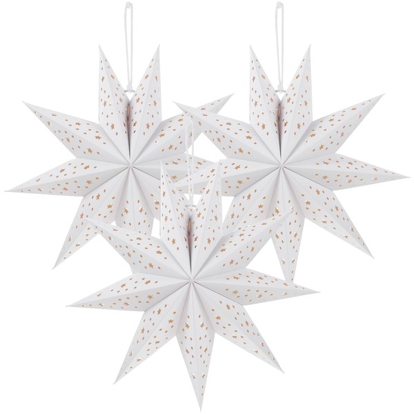 Lurrose Paper Star Lantern, 3 Pack 9 Pointed Star Lampshade