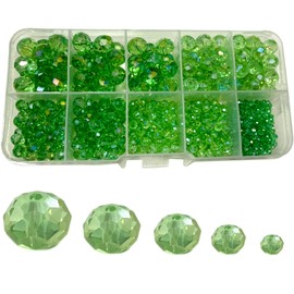 FAPUMOE Pack of 800 Faceted Glass Beads in AB Colour (Green) Rondelle AB Crystal Beads, Assorted Accessory Spacer Beads for Jewellery Making, Bracelets, Pendants 2 mm, 4 mm, 6 mm, 8 mm, 10 mm