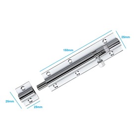 TERF® Door Bolt Polished Chrome Barrel Slide Lock 150mm [6''] Door Latch with Screws Ideal for Internal and External Doors Locks for Bedroom Bathroom Toilet Shed Gate Cupboards and Cabinets - 150mm