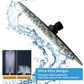 NearMoon High Pressure Shower Head with Shower Arm, High Flow Stainless Steel Rain Showerhead, Ultra-Thin Design, Pressure Boosting-Awesome Shower Experience(8 Inch Head + Shower arm, Matte Black)