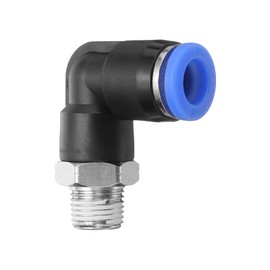 HARFINGTON 5pcs Push to Connect Fittings Male Elbow 5/16 Inch Tube OD x 1/8 Inch NPT Thread Plastic Quick Connect Air Hose Pneumatic Fitting Kit Push Lock Connector PL8-N01, Blue