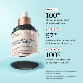 Biossance Squalane + Copper Peptide Rapid Plumping Serum - Face Serum for All Skin Types - Visibly Plumping + Firming Skin, Fine Lines + Wrinkles, Vegan Copper Peptides, Hyaluronic Acid - 1.69oz
