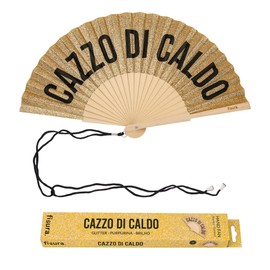 Fisura – Ventaglio Originale con Messaggio “c*zzo di Caldo”, Accessorio Pieghevole Legno colorato con Glitter Oro, Idea Regalo per Vacanza Viaggio Festival, Laccetto Incluso. 42,5 x 23 cm