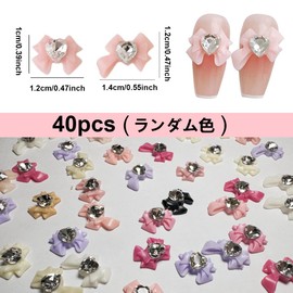 Nail Parts, Ribbon, Approximately 40 Pieces Set, 3D Dimensional, Bowknots, Nail Parts, Heart Stone, Cute, Large, Ribbon Parts, Nail Art, Jewelry Parts, Resin, Decorative Parts, Random Color